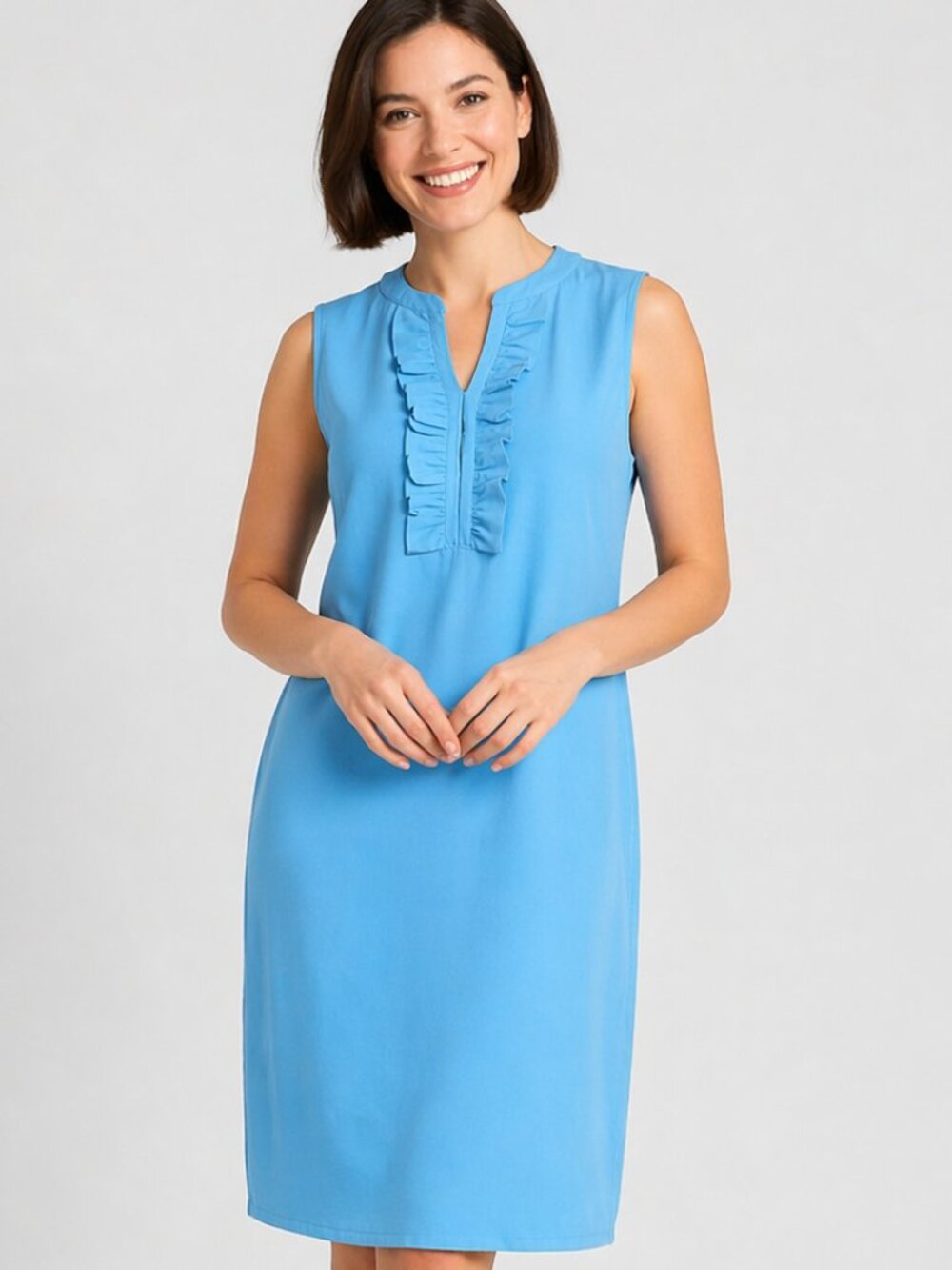NWT - Small blue dress. Casual sleeveless dress with ruffled v-neck Summer dress